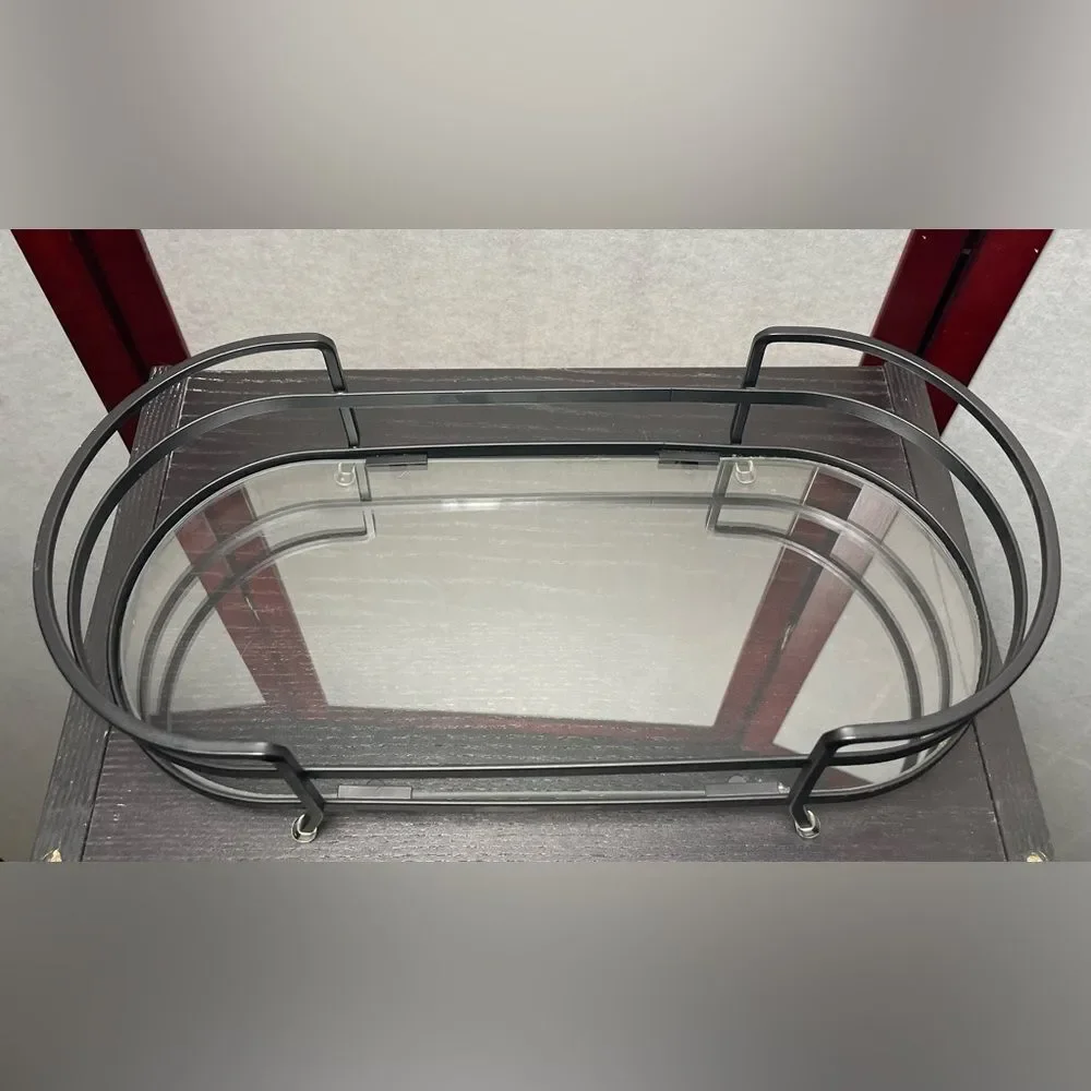 Black Metal Vanity Organizer with Glass Shelf